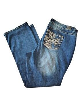 Vintage Love Indigo Dark Wash Fade Blue Denim Embroidered Jeans Size 18